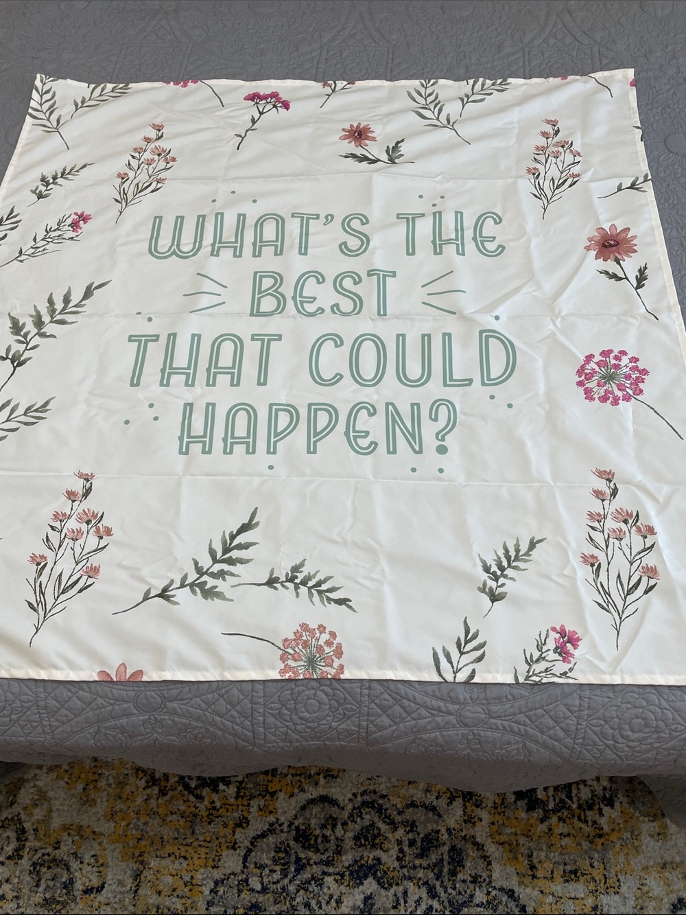 *3 fo $10* Forever 21 cream tapestry with Pink Floral and Green Lettering